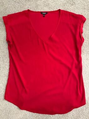 Express Women's Gramercy Red V-Neck Cap Sleeve Top